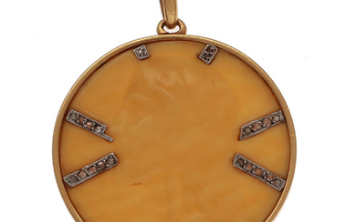 Gold and diamonds devotional medal, circa 1920.