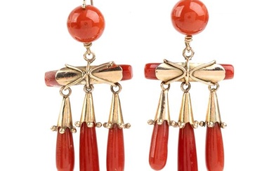 Gold earrings with red corals