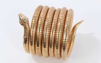 Good quality Art Deco gold plated (possibly French) snake coil bracelet