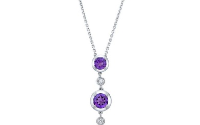 Graduated Amethyst And Diamond Drop Pendant In 14k White Gold