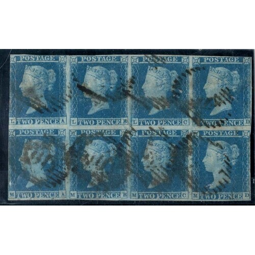 Great Britain - Victoria 1841 2d blue plate 4 LA-MD vgu bloc...
