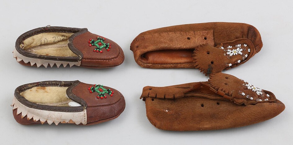 Group of (2) pairs of Native American leather child moccasins. FR3SH.