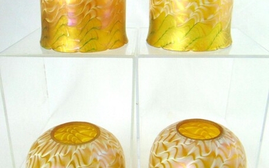 Group of 4 Quezal art glass shades