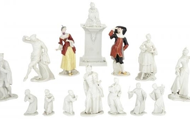 Group of Six Nymphenburg Porcelain Figures from the Italian Comedie; T/W Eight Nymphenburg Blanc de Chine Porcelain Chinoiserie