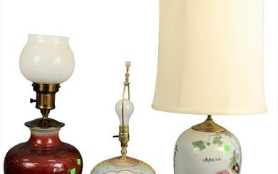 Group of Three Chinese Lamps, to include one ox blood
