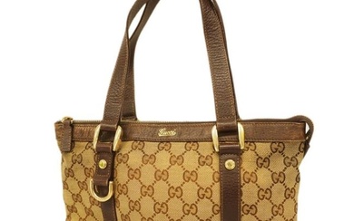 Gucci Handbag GG Canvas 141471 Leather Brown Beige Champagne Ladies