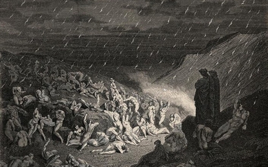 Gustave Dore Plain of Fire (Dante's Divine Comedy Enferno) c. 1880 Woodcut