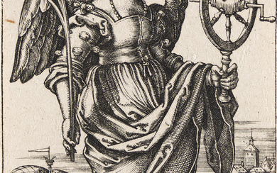 HANS SEBALD BEHAM Two engravings. Standard-Bearer and Drummer, 1544. 70x50 mm; 2 3/4x...