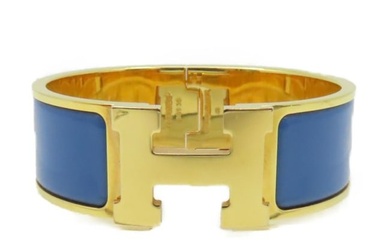 HERMES GHW Clic-Clac H Bracelet Bangel Metal Enamel Gold Blue