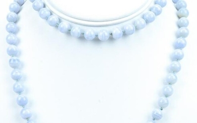 Hand Knotted Blue Lace Agate Necklace Strand