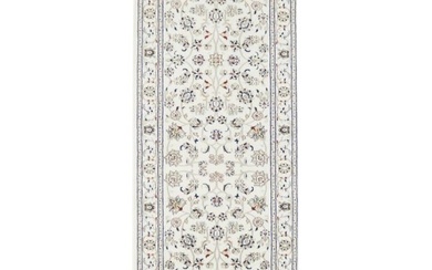 Hand-Knotted Indo-Nain Cream Floral 3X8 Oriental Runner Rug Hallway Decor Carpet