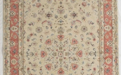 Hand Knotted Persian Mashad Ivory Rose Oriental Wool New Area Rug Carpet 6'8" x 9'8"
