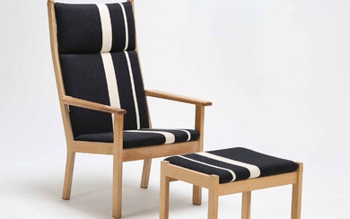 Hans J. Wegner (1914-2007) for Getama: High-back oak armchair, model 284A with footstool (2)