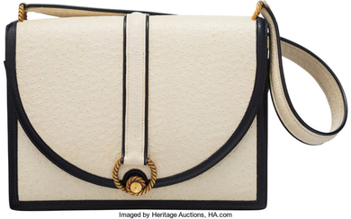 Hermes Vintage White Embossed Leather Handbag with Gold Hardware...