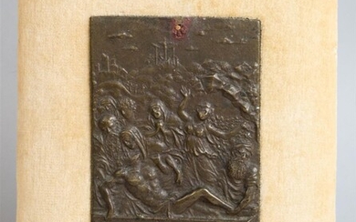 ITALIAN BRONZE PLAQUETTE OF THE ENTOMBMENT, AFTER MODERNO, PROBABLY EARLY 16TH CENTURY