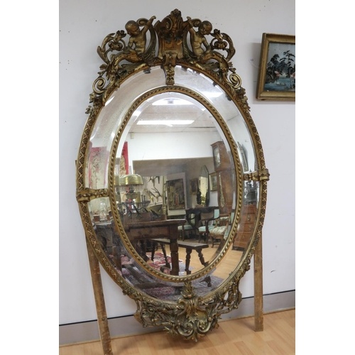 Impressive antique French gilt salon mirror, sectional desig...