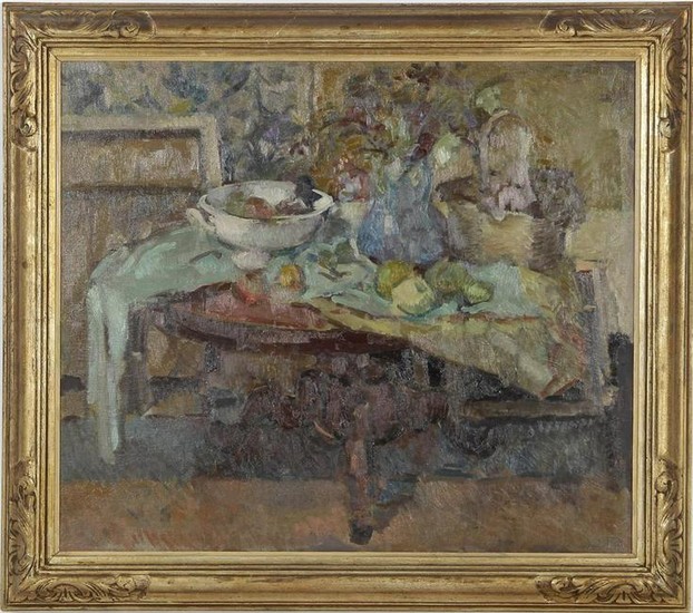 Interior with & nbsp; attributes on the table, canvas