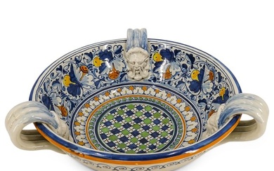 Italian Majolica Hand Painted Ceramic Wash Bowl