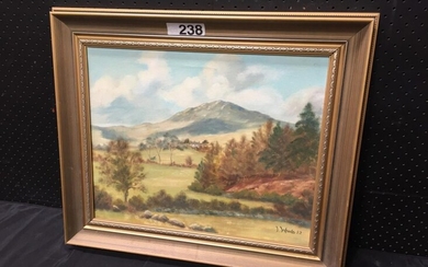 J Woods, "Country scene, 1982", oil on canvas, 55x 64cm signed lower right