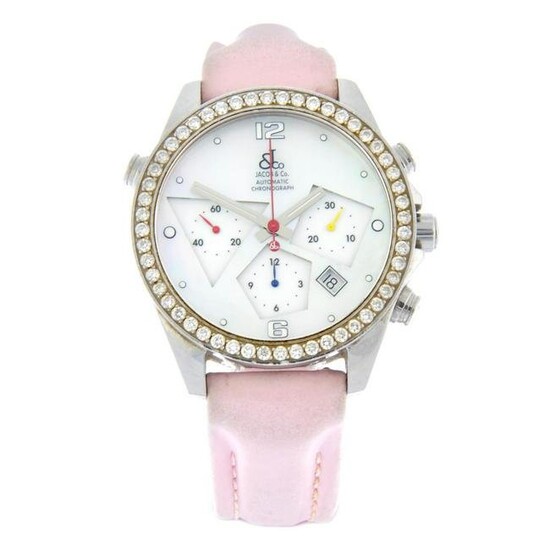JACOB & CO. - a chronograph wrist watch. Stainless steel case with factory diamond set bezel and