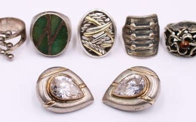 JEWELRY. Collection of Silver Rings and Earrings.