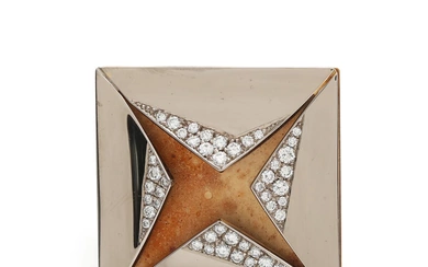 Jørgen Rasmussen Square diamond brooch/pendant set with numerous brilliant-cut diamonds, mounted in...