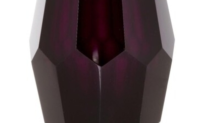 Josef Hoffmann (1870-1956) for Wiener Werkstatte (attributed), Faceted vase, circa 1918, Amethyst glass, Unmarked, 17.2cm high. Footnote: Probably executed by Ludwig Moser & Sohne, Karlsbad
