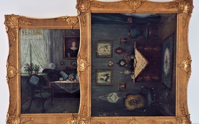 Konvolut Interieur-Gemälde, 2 Stück - sign. "A. Fribuse"
