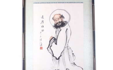 Korean Rice Paper Art Featuring a Holy Man on a Mountan