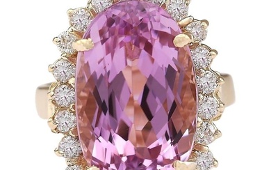 Kunzite Diamond Ring 14K Yellow Gold