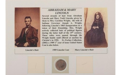 [LINCOLN, Abraham (1809-1865)]. Strands of hair attributed to Abraham and Mary Todd Lincoln