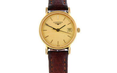 LONGINES - a lady's gold plated wrist watch with a lady's Dunhill bracelet watch.