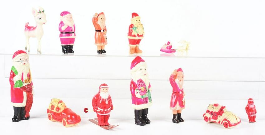 LOT OF 11: VARIOUS CELLULOID SANTA CLAUS AND OTHER