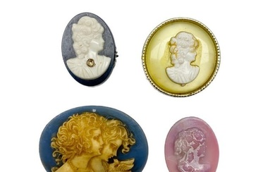 LOT OF LOVELY COLORFUL VINTAGE CAMEO BROOCH PANELS
