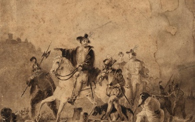 Laar, Jan Hendrik van de (1807-1874). (Historical cavalry scene). Drawing,...