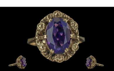 Ladies Attractive 9ct Gold Single Stone Amethyst Set Ring, O...