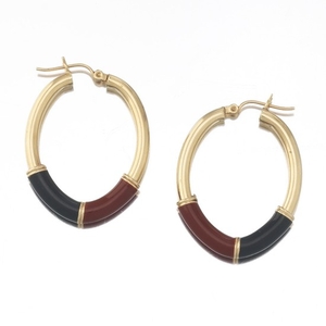 Ladies' Gold and Enamel Pair of Hoop Earrings