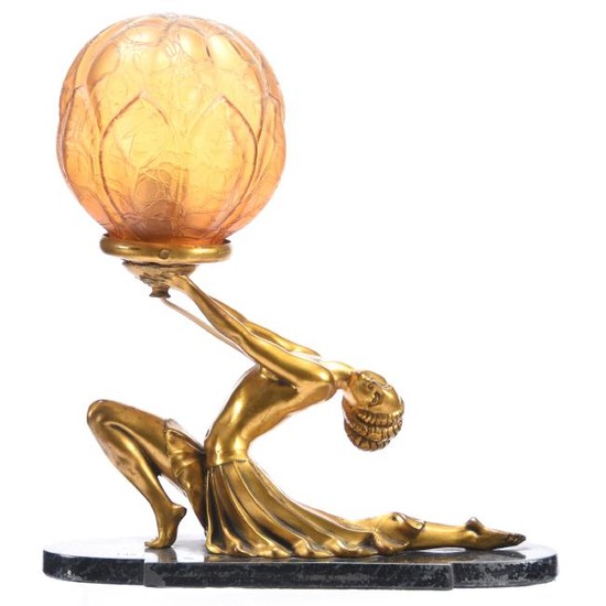 Lamp, Art Deco, Gilt Metal Dancer