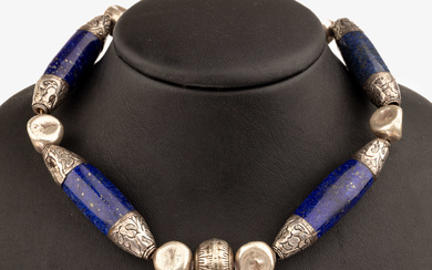 Lapis lazuli-necklace , silver tested, linksin different shapes and sizes,...