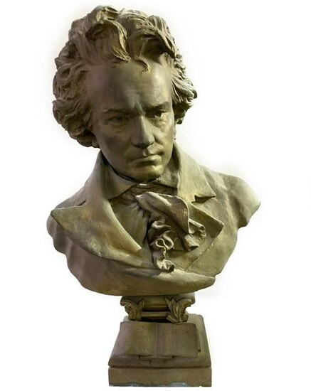 Large Antique Beethoven Bronzed Metal Sculpture