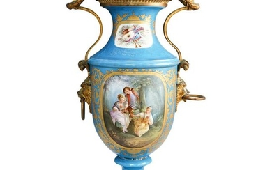 Large Antique Sevres Porcelain and Bronze Urn