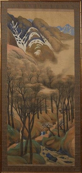 Large Chinese Scenic Watercolor Scroll, 19th c., of