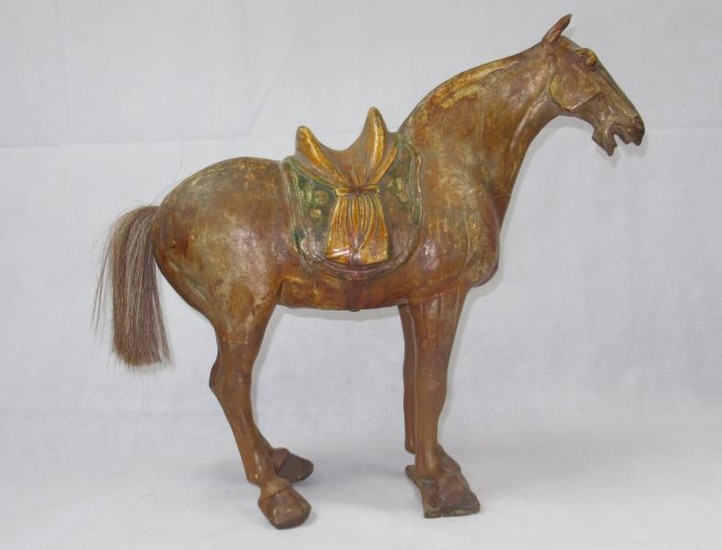 Large Chinese earthenware horse with painted colouring & hair...