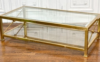 Large Classic Modern Gilt And Glass Coffee Table