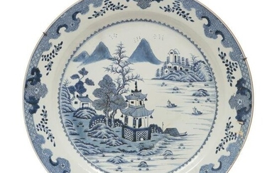 Large Japanese Blue and White Porcelain Charger