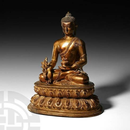 Large Sino-Tibetan Gilt Seated Buddha Figure