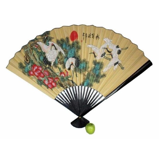 Large Size Decoractive Chinese Cranes Fan