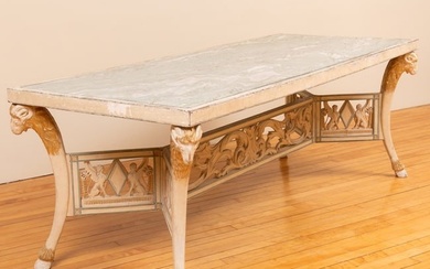 Large Swedish Painted and Parcel-Gilt Center Table with an Inset Marble Top