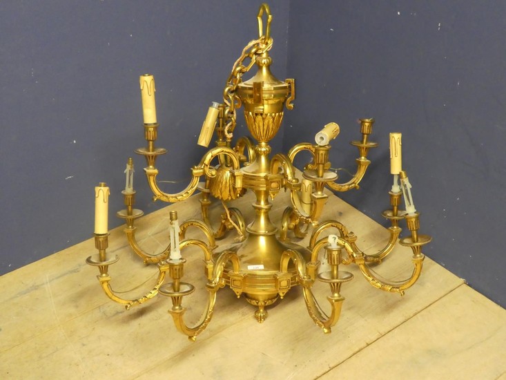 Large gilt metal 8 branch chandelier 75h x 80d cm