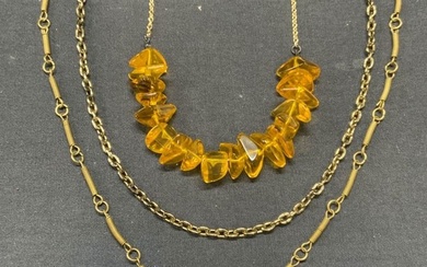 Lot 3 Gold Tone Bracelet & Necklaces